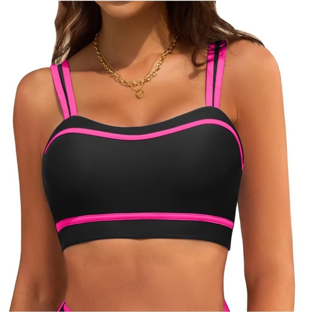 Zaful Black and Pink Block Bikini Top